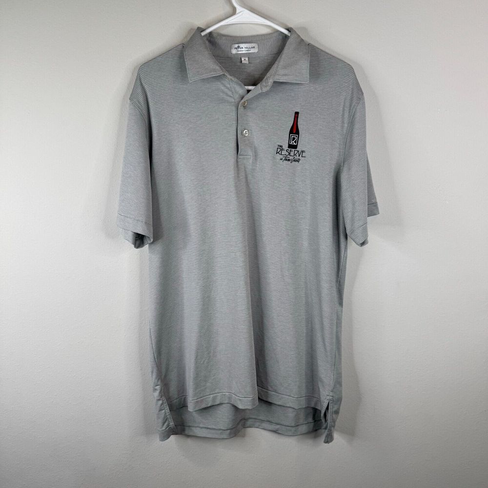 Peter Millar Polo Mens Size M Gray Striped Short Sleeve Golf *Read Casual